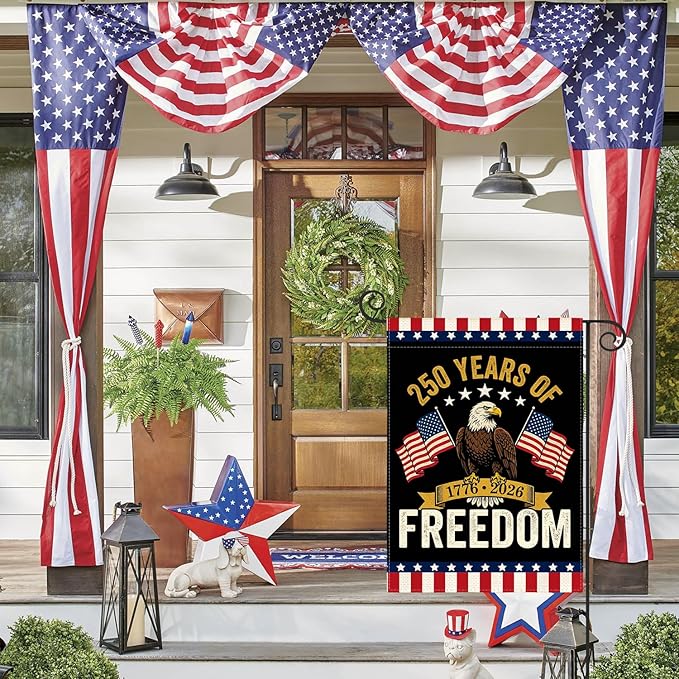 AVOIN colorlife Patriotic 250 Years of Freedom Garden Flag 12x18 Inch Double Sided Outside, 4th of July American 250th Anniversary 1776-2026 Yard Outdoor Decoration