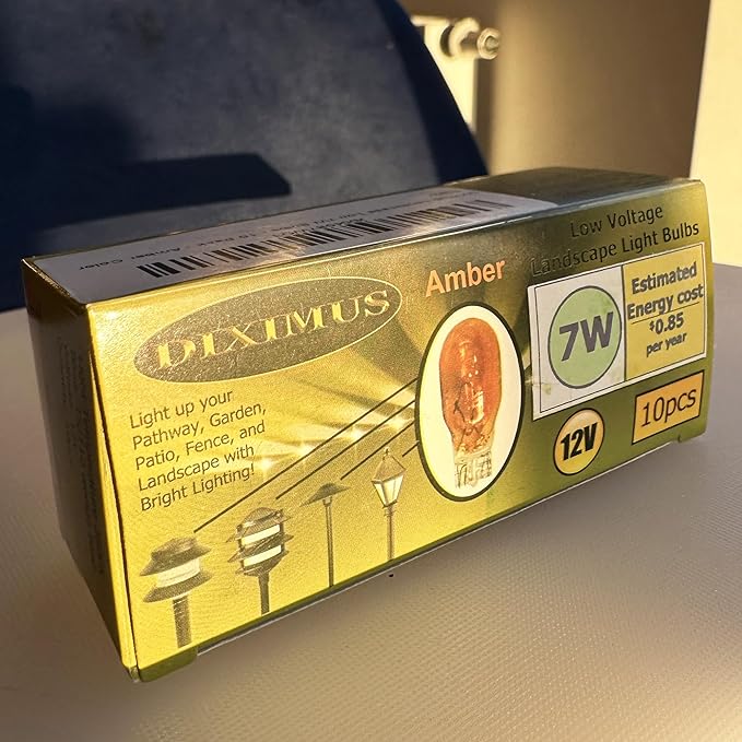 Diximus 12 Volt 7 Watt Amber Bulbs Low Voltage T5 Landscape Bulb - Landscape Light Bulbs - Low Voltage Landscape Light Bulbs - 10 Pack (Amber, 10)