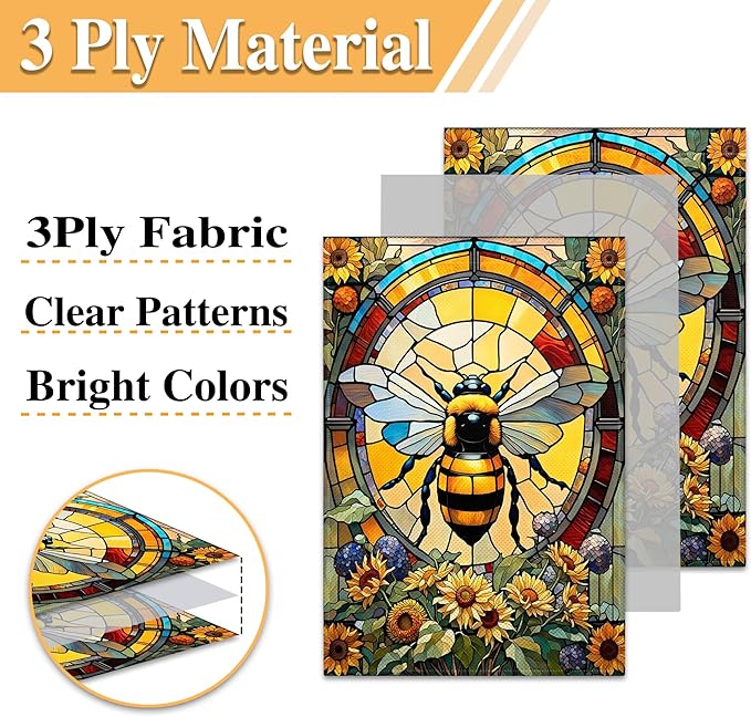 Summer Bee Garden Flags for Outside 12×18 Inch Double Sided Spring Flowers Garden Flags with Bee Glass Style for House Indoor Outdoor Lawn Yard Garden Sign Decor