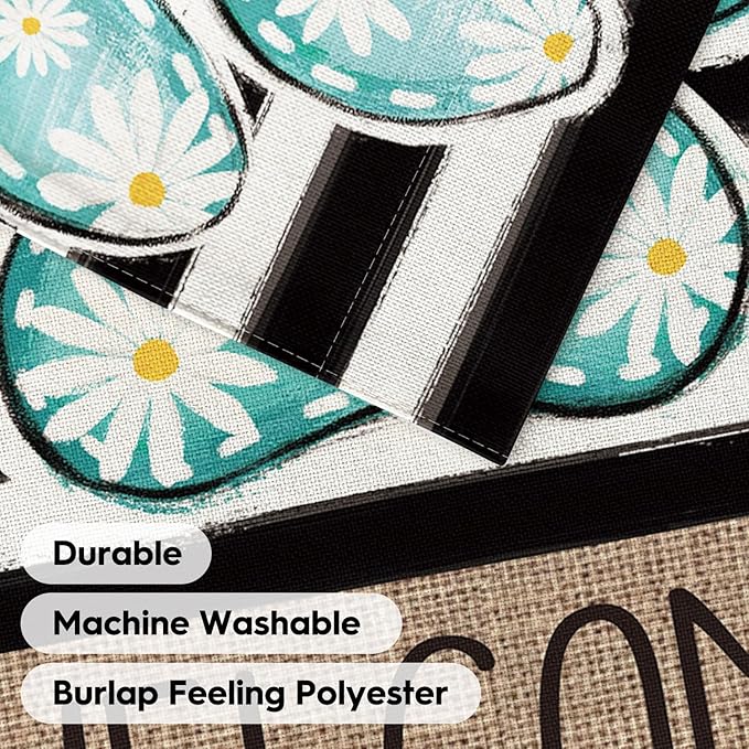 AVOIN colorlife Blue Paw Print Spring House Flag 28x40 Inch Double Sided Outside, Daisy Floral Welcome Stripes Yard Outdoor Flag