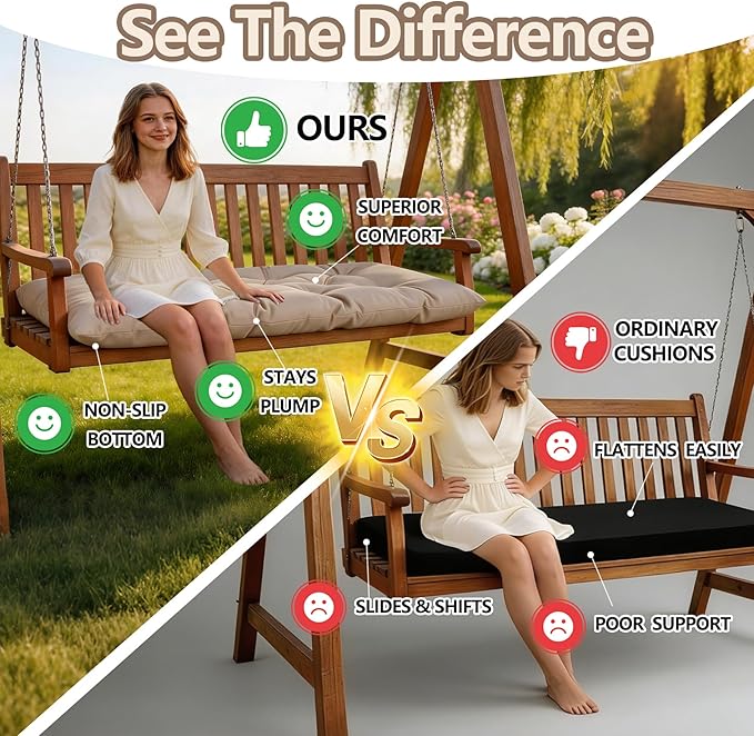 Yddsky 47.3 in Waterproof Indoor/Outdoor Garden Bench Seat Cushions，Thicken Patio Bench Soft Rocking Chairs Pad Lounger Seat for Wicker Loveseat Settee（47.3 X 19.6 X 3.9 in Khaki ）