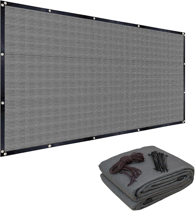 FAIR WIND 90% Sun Shade Cloth with Improved Grommets 6' x 8' Outdoor Sun Screen Fabric Cover for Patio Garden Outdoor Pergola Canopy - Grey