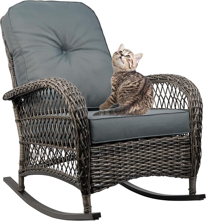 Outdoor Wicker Rocking Chair, All Weather Resin Rattan Wicker Rocking Chairs, for Garden Backyard Lown Porch,1pc,Grey