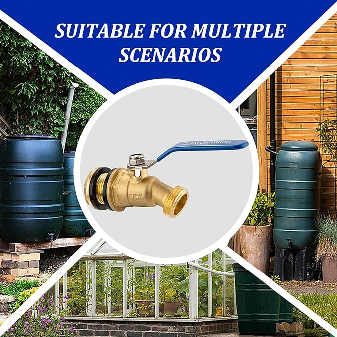 Brass Rain Barrel Spigot Kit 3/4" GHT Brass Water Container Rain Barrel Faucets Spigot for Garden Hose Thread Connection 55 Gallon Water Tank Faucet