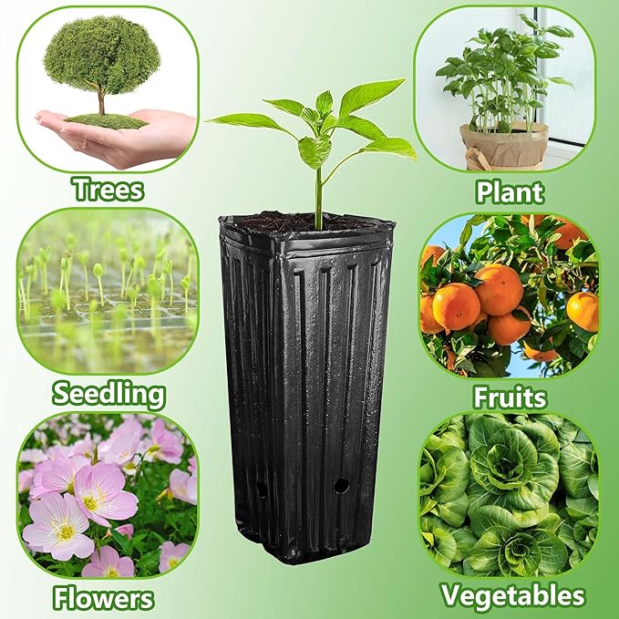 RunNico 60pcs Plastic Deep Plant Nursery Pots,Tall Tree Pots,Black Deep Seedling Container Pots with Drainage Holes for Indoor Outdoor Gardening (3Size-7.8" H+9.4" H+12.2" H)