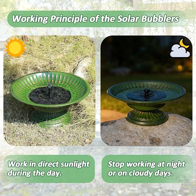 Solar Fountain Bird Bath,Cast Iron Pedestal Bird Bath with Solar Powered Fountain,Bird Bath Bubbler for Garden, Patio & Yard.