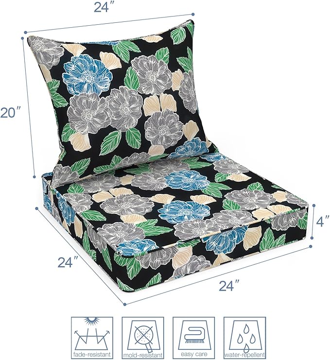 LVTXIII Outdoor Deep Seat Cushion 22"x22"x4" Patio Seat and Back Cushion Set Seasonal Chair Cushion for Dining Arm Chairs, Wicker Chairs and Garden Furniture Decoration, Peony Garden