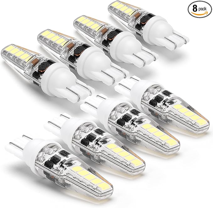 15W 20W T5 T10 Wedge Base LED Light Bulb 300lm AC/DC 12V-24V Daylight White 6000K 3W 194 921 T10 LED Bulb for Automotive Car RV Camper Trailer Landscape Driveway Malibu Lawn Lighting, 8 Pack