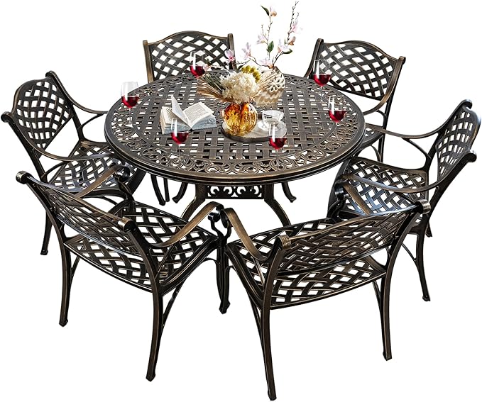 48" Cast Aluminum Outdoor Dining Table,Dining Conversation Side Table, Patio Bistro Table with 2.36" Umbrella Hole for Backyard, Garden, Patio, Porch