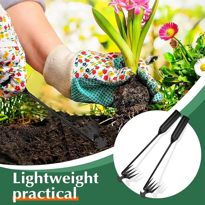 fugit Weed Puller Tool Garden Weed Pulling Tool– 15.7” Portable Garden Weeder, 4 Teeth Manganese Steel Forged Hand Tool for Uprooting Weeds, Ideal for Gardening (2PCS)