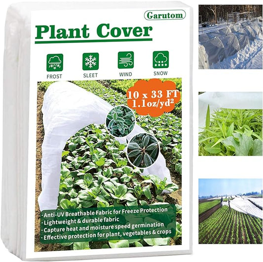 Garutom Plant Covers Freeze Protection 10ft x 33ft 1.1 oz Frost Cloth Plant Freeze Protection, Frost Blankets for Outdoor Plants Winter or Floating Row Covers Shade Cloth for Gardens, Vegetables
