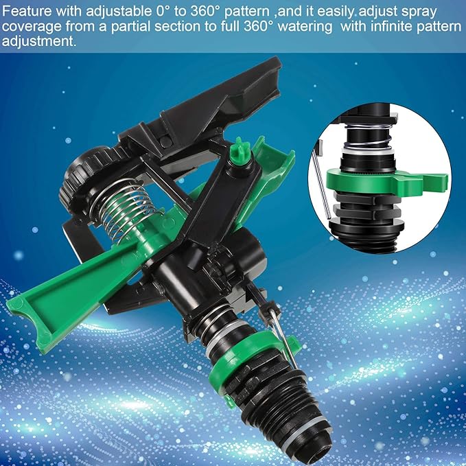 Honoson 1/2 Inch Plastic Impact Sprinklers Heads Adjustable 0-360 Degree Pulsating Oscillating Watering Sprinkler Head for Garden Law Grass Yard Irrigation Supplies (8 Pcs,Green)