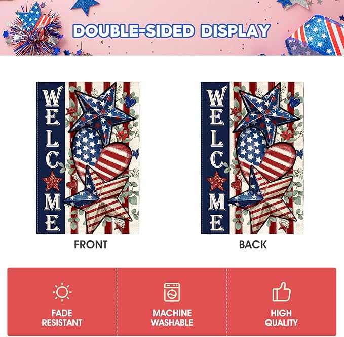 AVOIN colorlife Patriotic 4th of July Garden Flag 12x18 Inch Double Sided Outside, Memorial Day Welcome American Stars and Stripes Yard Outdoor Decoration