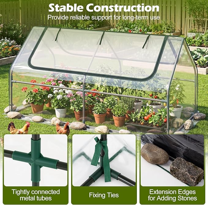 S AFSTAR Raised Garden Bed with Cover, 6FT x 3FT x 3FT Galvanized Bottomless Garden Bed with Greenhouse & Dual Roll-Up Screen Windows, Outdoor Metal Planter Box Kit with Cover (Black & Clear)