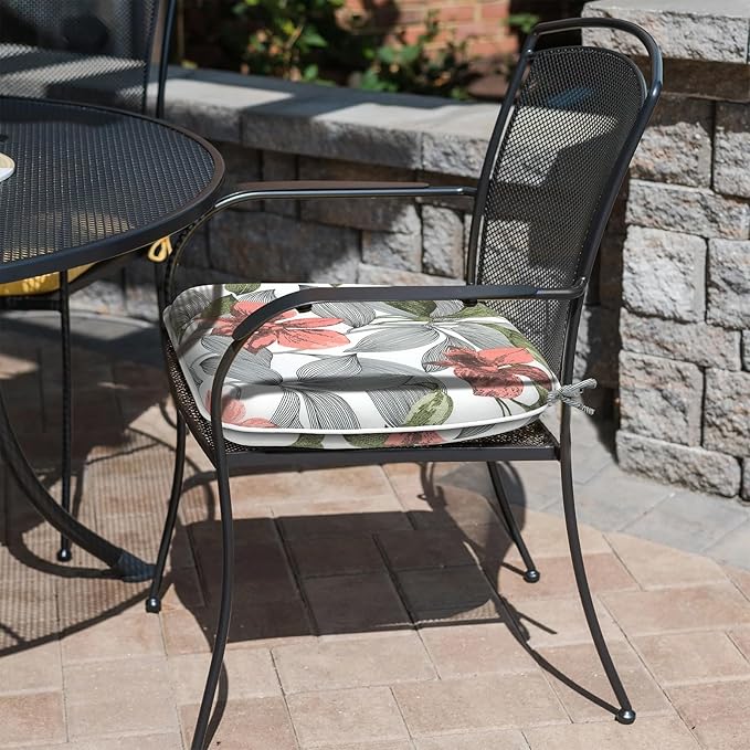 Outdoor Chair Cushions 16"x17" Set of 4, Water Resistant Patio Chair Pads with Ties, Seat Cushions for Home Garden Furniture Decoration, Clemens Noir Pink