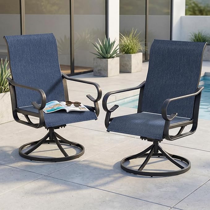 NUU GARDEN Patio Swivel Dining Chairs Set of 2, All-Weather Outdoor Swivel Rocker Chairs with High Back Textilene Seat, for Lawn Porch Garden, Blue
