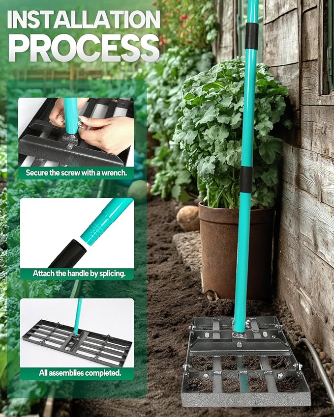 Breeze Touch Lawn Leveling Rake, 30 Inch Yard Lawn Leveling for Soil with 78" Adjustable Steel Handle, Heavy Duty Effort Saving Landscape Lawn Leveler for Yard Garden Soil Sand Dirt Grass
