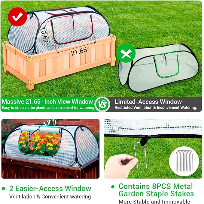 Garden Covers for Raised Beds, Pop Up Raised Garden Bed Cover, Garden Row Plants Cover Accelerator, Greenhouse Cover for Protecting Seedlings Fruits Vegetable Rows 45" L x 22" W x 16" H(1 Pack)