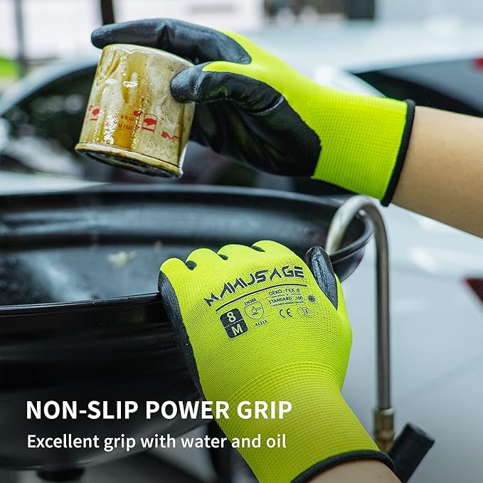 MANUSAGE Safety Work Gloves - Protective Glove for Men & Women - Ultrathin Hand Protection - For Construction, Gardening, Landscaping - Yellow - Size XXL - 3 Pairs
