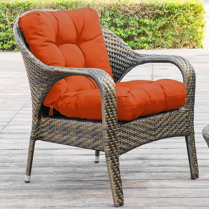 QILLOWAY Outdoor Chair Cushion for Patio Furniture, Waterproof Patio Cushions Set of 4 with Ties, Fade Resistant Replacement Pads for Outdoor Rocking Chairs,Orange