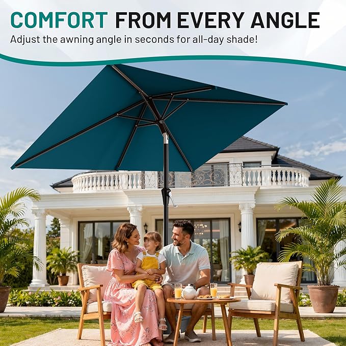 AreShark 6.5' x 10' Rectangular Patio Umbrellas for Outdoor, Outdoor Table Umbrella, Large Outdoor Patio Umbrellas with 6 Sturdy Ribs for Pool, Garden, Deck & Market (Lake Blue)