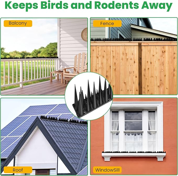 BUGGOFF - Red Plastic Bird & Rodent Spikes, Unique Spike Pattern effecitviely deteres Pesky Pigeons, Squirrels, Raccoons. Installs on Fences, Gates, Roofs, Walls and More! (52.5 Feet)