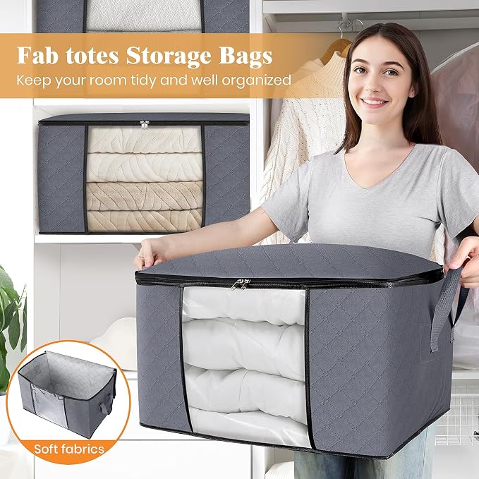 Fab totes 4 Pack Storage Bags for Clothes Blanket Storage Bins with Lids