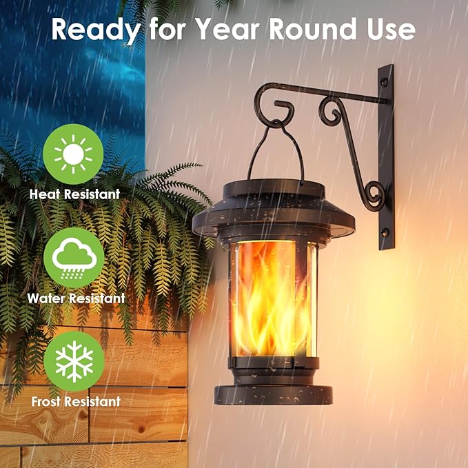 Greluna Solar Lantern Outdoor Waterproof, Flickering Flameless Solar Lights Hanging Lantern, Auto On/Off Decorative Solar Garden Lights for Patio Yard Porch Pathway Camping Decor