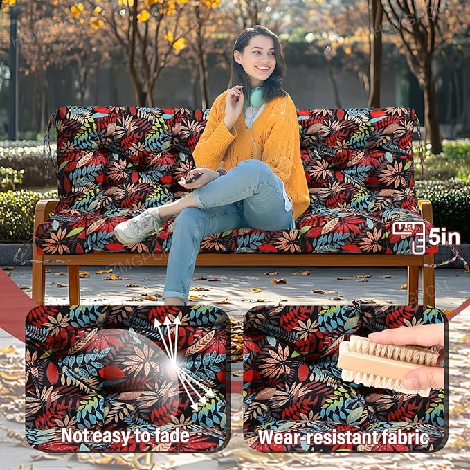 Extra Thick 5" Waterproof Porch Swing Cushions Outdoor 60 inch Swing Cushions 3 Seater Replacement with Backrest and Ties for Outdoor Furniture Patio Bench Garden (Flower01)