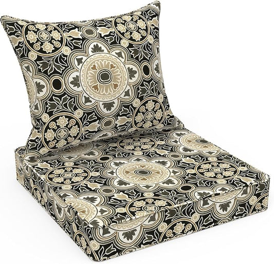 LVTXIII Outdoor Deep Seat Cushion Patio Seat and Back Cushion Set Seasonal Chair Cushion with Removable Cover and Adjustable Buckle for Home and Garden, 24"x24"x4", Vintage Medallion