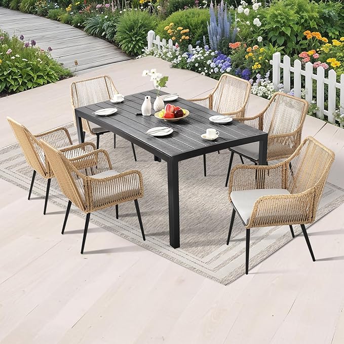 Patio Dining Chairs, Outdoor Dining Chairs with Armrest & Cushion Set of 2, All-Weather Woven Twisted Wicker Rattan Chair, Modern Indoor Outdoor Seating for Garden Lawn Backyard Natural