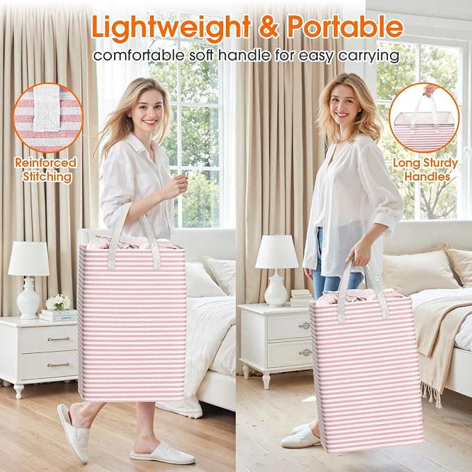3-Pack Laundry Basket, Collapsible Laundry Hampers, 75L, Pink | Freestanding, Waterproof, Foldable Laundry Bin with Reinforced Handles, Dirty Clothes Hamper Basket for Bathroom, Dorm,Camper