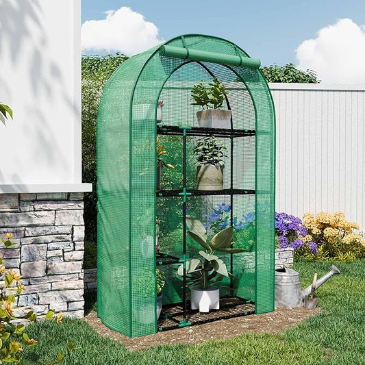 4-Tier Indoor/Outdoor Mini Greenhouse, 40" x 18" x 63" Portable Plant Starter for Herbs & Seedlings with Clear PE Cover, Tool-Free Assembly