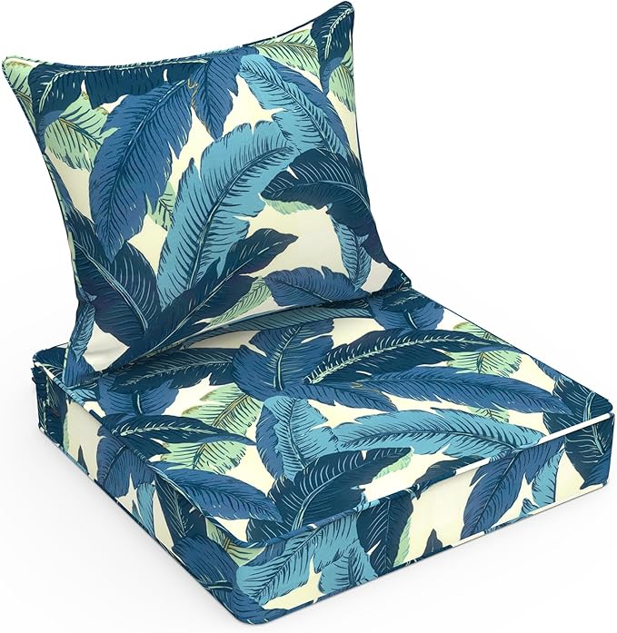 LVTXIII Outdoor Deep Seat Cushion 22"x22"x4" Patio Seat and Back Cushion Set Seasonal Chair Cushion for Dining Arm Chairs, Wicker Chairs and Garden Furniture Decoration, Swaying Palms Blue