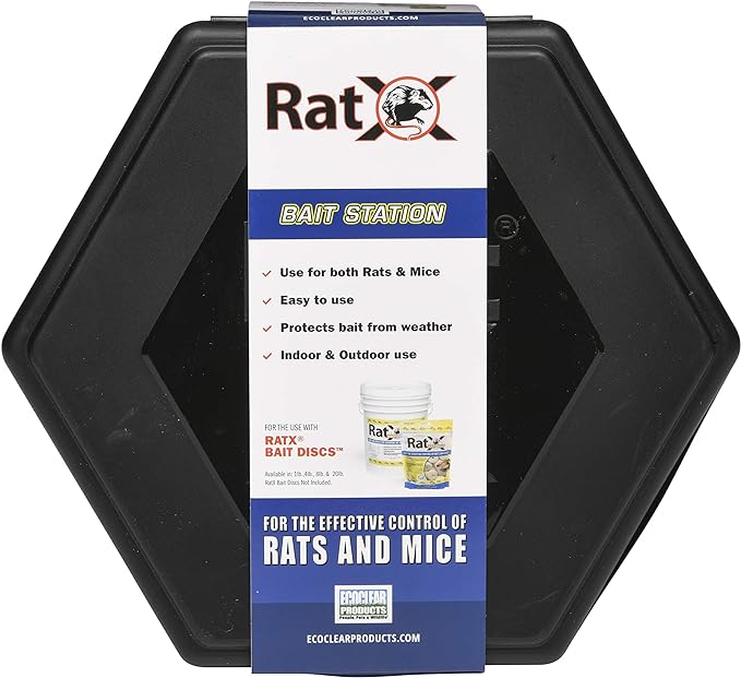 RatX Rodent Bait Station for Mice & Rats – Indoor & Outdoor Use | Small Plastic Bait Box | Compact Size | Weatherproof, Reusable