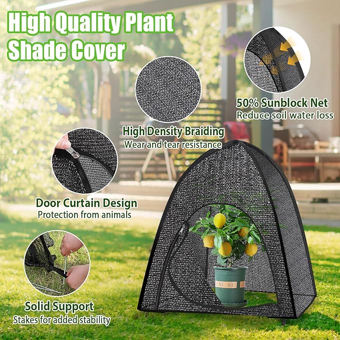 2 Pack Plant Shade Tent, Plant Shades for Outdoor Plants, UV Resisitant 50% Sunblock Shade for Plants Sun Protection, Plant Shade Cover for Flower Potted Plants (35x35x39Inch)