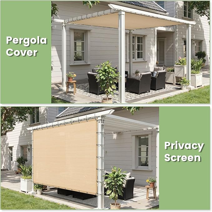 90% Shade Cloth 12×12 FT with Grommets, Outdoor Sun Shade Cloth UV Block Shade Fabric for Patio, Backyards, Carport, Garden, Wheat