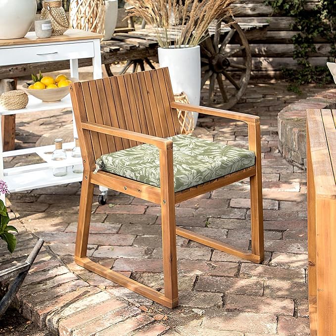 LVTXIII Outdoor Seat Cushions Seasonal Replacement Chair Cushions, Patio Chair Pads with Ties for Dining Chairs and Garden Furniture, Square Back, 18.5"x16"x2", 4 Pack, Tropical Leaf Green