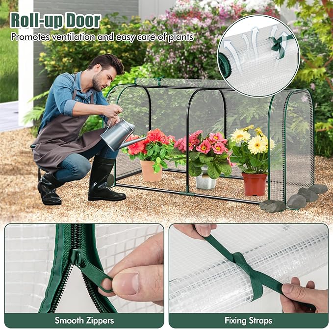 Happygrill Raised Garden Bed with Greenhouse Cover, Raised Bed with Legs & Drainage Holes for Herbs, Vegetables, Outdoor Wood Elevated Planter Box for Patio, Backyard, Balcony (White+Natural)