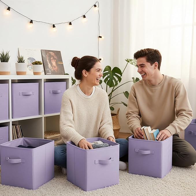 GRANNY SAYS 11 Inch Cube Storage Bins, Lavender Purple, 6-Pack