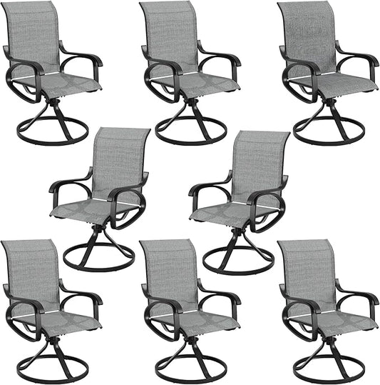 Patio Swivel Chairs Set of 8, All Weather Outdoor Rocking Chair with Textilene Breathable Back, Metal Frame, Patio Dining Chair for Backyard, Garde, Porch and Deck (8, Light Grey)