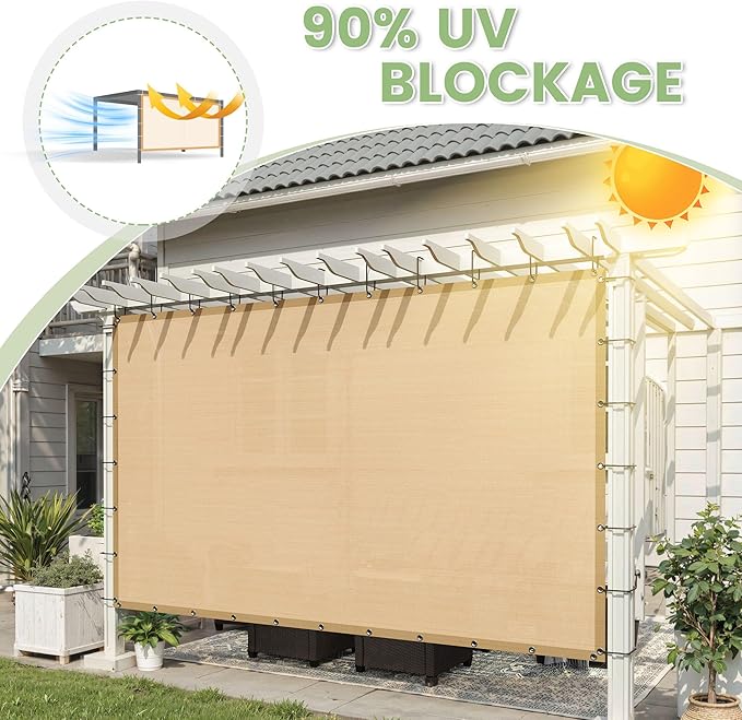 90% Shade Cloth 12×12 FT with Grommets, Outdoor Sun Shade Cloth UV Block Shade Fabric for Patio, Backyards, Carport, Garden, Wheat