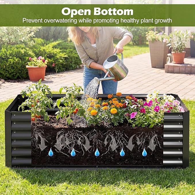 S AFSTAR 3-in-1 Raised Garden Bed with Greenhouse Cover, 6FT x 3FT x 4FT Galvanized Bottomless Planter Box Kit with Dual Roll-Up Screen Windows, Outdoor Mini Greenhouse for Vegetables (Black & Clear)