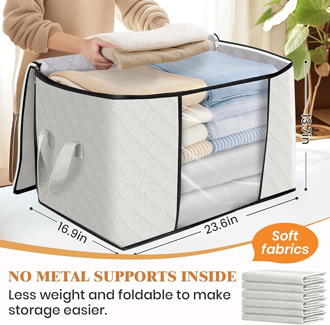 Fab totes 90L Clothes Storage, Foldable Thick Fabric Blanket Storage Bags