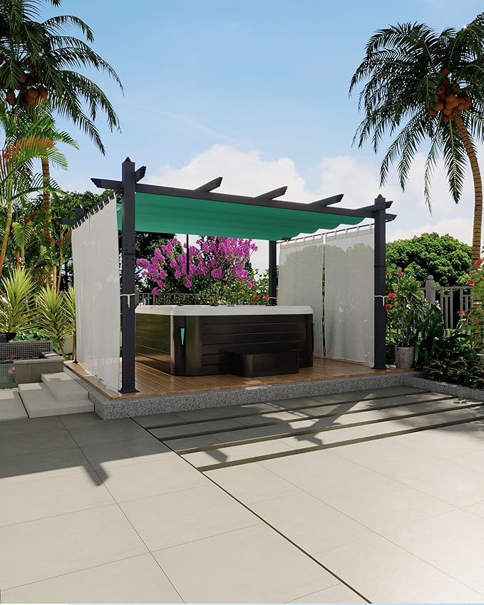 KYBOLT 10x13 Ft Outdoor Pergola with Retractable Canopy & Side Mesh Screen Patio Gazebo for Garden Backyard Deck Grape Trellis(Blue+White)