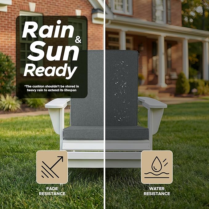 Outdoor Chair Cushions 20x20, Water-Resistant & Fade-Resistant, Patio Furniture Lawn Dining Chair Seat Replacement with High Back, Ties Zipper, Removable Cover, Set of 4, Dark Grey