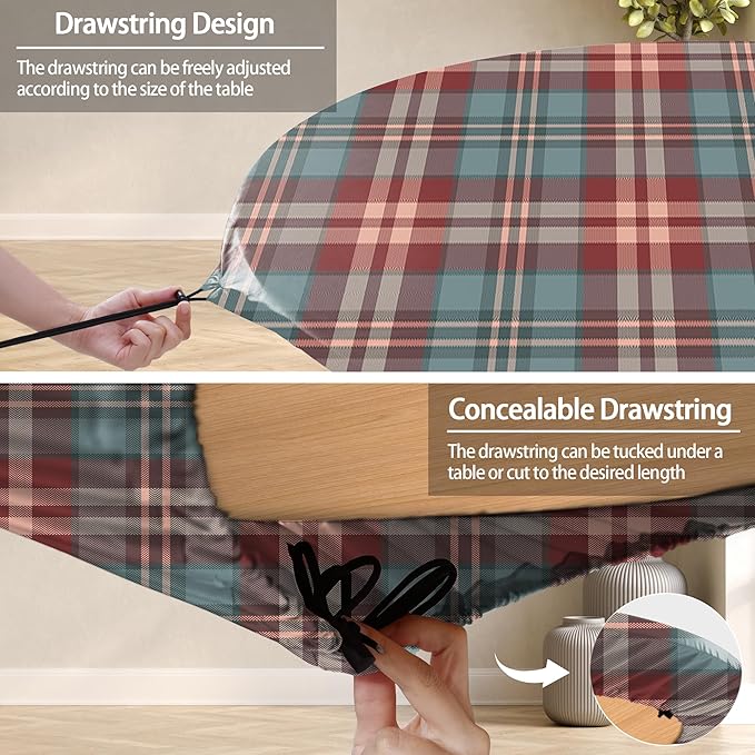 Fitted Round Tablecloth Waterproof Table Cloth Vinyl Indoor Outdoor Circle Cover for 36-44" Tables Dining Kitchen Apartment Home Party Gear Gifts Summer Fall Patio Picnic Camping Essentials