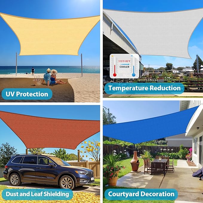 Amagenix Sun Shade Sail 10'X25' Curved Edge Outdoor Shade Canopy Cream Breathable 95% UV Block Shade Cloth for Patio Garden Backyard (We Make Custom Size)