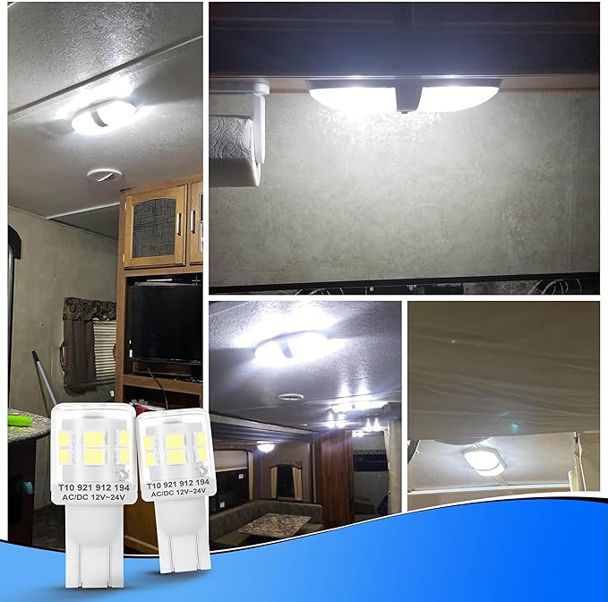 Heifymi T10 T5 921 912 168 194 RV Interior Light Bulbs 2W 6000K Daylight White AC/DC 12V-24V Replacement for Camper Trailer Motorhome Marine Boat Dome Lights Outdoor Landscape Path Lighting, 3 Pack