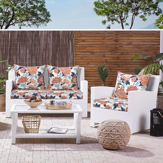 LVTXIII Outdoor Deep Seat Cushion 22"x22"x4" Patio Seat and Back Cushion Set Seasonal Chair Cushion for Dining Arm Chairs, Wicker Chairs and Garden Furniture Decoration, Red Chrysanthemum